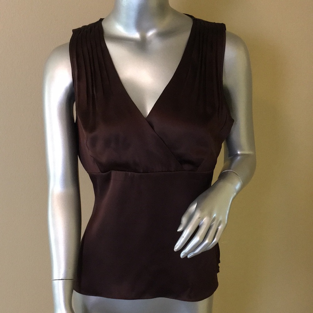 White + Warren 100% Silk Brown Sleeveless Surplice Top